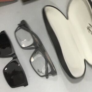 Ray-Ban Men’s Black/Gray Optical Glasses with Clip-On Sunglass Lenses